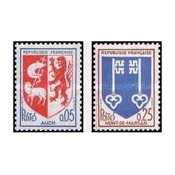 2 عدد تمبر سری پستی نماد شهرها - auch, mont-de-marsan - فرانسه 1966