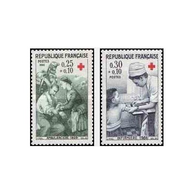 2 عدد تمبر صلیب سرخ - فرانسه 1966