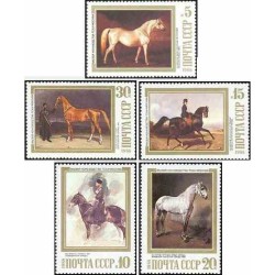 5 عدد تمبر تابلو نقاشی اسبها - شوروی 1988