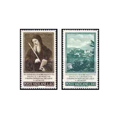 2 عدد تمبر بازسازی صومعه مونتکازینو - واتیکان 1965