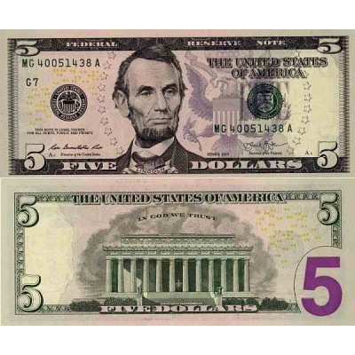 اسکناس 5 دلار - آمریکا 2013  - مهر سبز