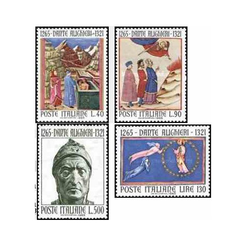 4 عدد تمبر 700مین سالگرد تولد دانته - شاعر - ایتالیا 1965