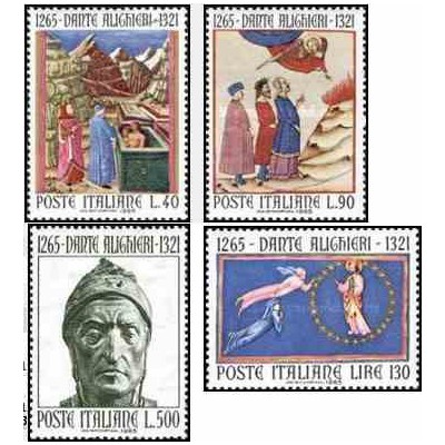 4 عدد تمبر 700مین سالگرد تولد دانته - شاعر - ایتالیا 1965