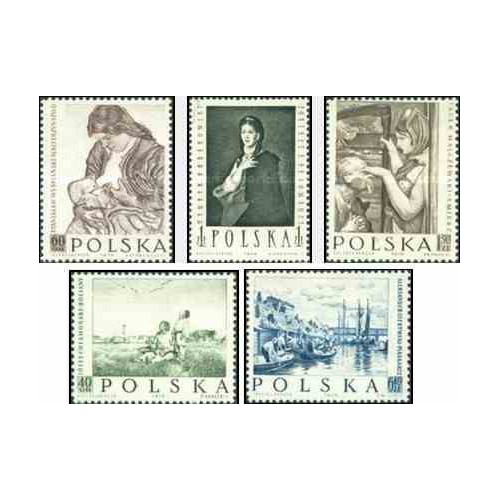 5 عدد تمبر تابلو نقاشی لهستانی - لهستان 1959
