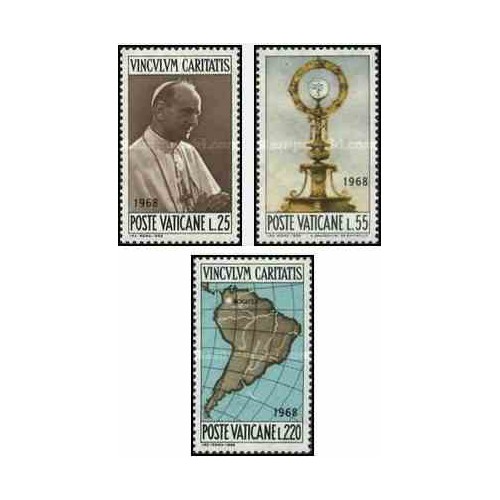 3 عدد تمبر نهمین کنگره بین المللی بوگوتا - واتیکان 1968