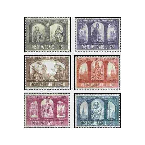 6 عدد تمبر هزارمین سال مسیحیت لهستان - واتیکان 1966 6 عدد تمبر هزارمین سال مسیحیت لهستان - واتیکان 1966