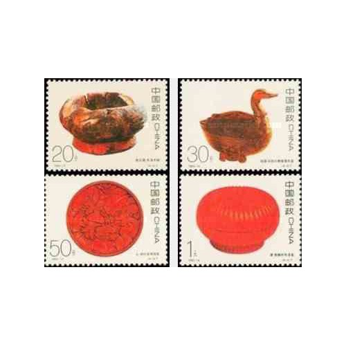 4 عدد تمبر صنایع دستی - لاکی - چین 1993