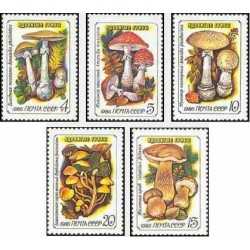5 عدد تمبر قارچها - شوروی 1986