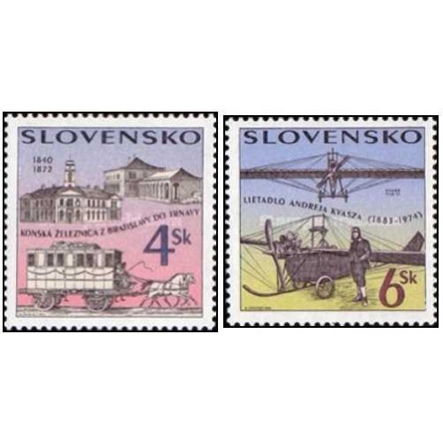 2 عدد تمبر یادمان های فناوری - اسلواکی 1996