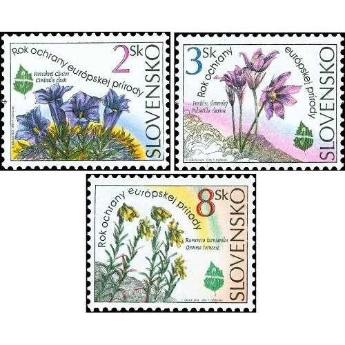 3 عدد تمبر سال حفاظت از طبیعت اروپا - گلها - اسلواکی 1995