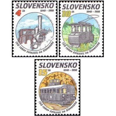 3 عدد  تمبر صد و پنجاهمین سالگرد راه آهن در اسلواکی  - اسلواکی 1998