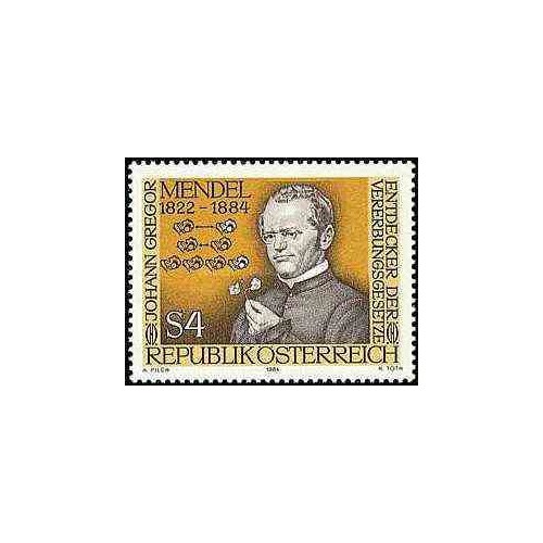 1 عدد تمبر یادبود گرگور مندل - پدر علم ژنتیک - اتریش 1984