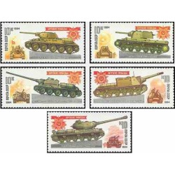 5 عدد تمبر  تانکهای جنگ جهانی دوم - شوروی 1984