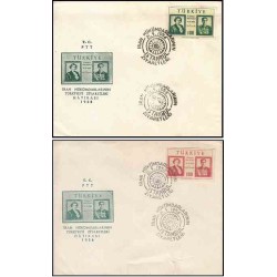 2 عدد پاکت مهر روز بازدید محمدرضا پهلوی و ثریا از  ترکیه - با مهر ازمیر - ترکیه 1956 توضیح دارد