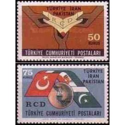 2 عدد تمبر اولین سالگرد پیمان همکاری عمران منطقه ای - RCD - ایران ، پاکستان و ترکیه - ترکیه 1965