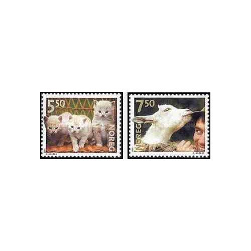 2 عدد تمبر حیوانات خانگی - گربه - نروژ 2001