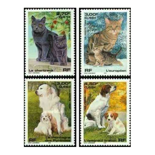 4 عدد تمبر سگها و گربه ها - فرانسه 1999