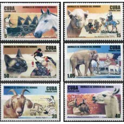 6 عدد تمبر حیوانات خادم بشر - کوبا 2006