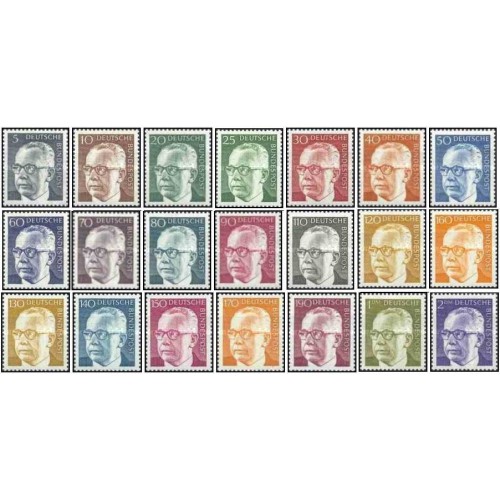 21 عدد تمبر سری پستی گوستاو هاینمان - سالهای 1970 الی 1972  - جمهوری فدرال آلمان 1970 قیمت 25.6 دلار