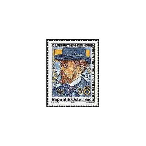 1 عدد تمبر آلفرد فرید - برنده جایزه صلح نوبل - اتریش 1989