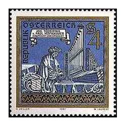 1 عدد تمبر پائول هوف هایمر - نوازنده ارگ و آهنگساز - اتریش 1987