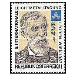 1 عدد تمبر کارل جوزف بایر - شیمیدان - استخراج آلومینیم از بوکسیت - اتریش 1987