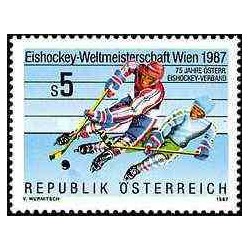 1 عدد تمبر مسابقات جهانی هاکی روی یخ - اتریش 1987