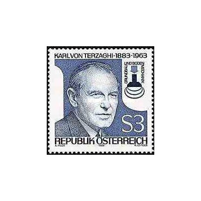 1 عدد تمبر پروفسور کارل فون ترزاقی - مهندس عمران و پدر مکانیک خاک - اتریش 1983