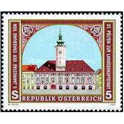 1 عدد تمبر پنجمین سال ارتقاء سنت پوئلتن به مرکز ایالت - اتریش 1991