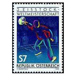 1 عدد تمبر سومین قهرمانی جهانی ورزش کورلینگ - اتریش 1990