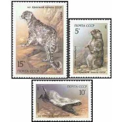 3 عدد تمبر پستانداران ثبت شده در کتاب قرمز جماهیر شوروی - شوروی 1987