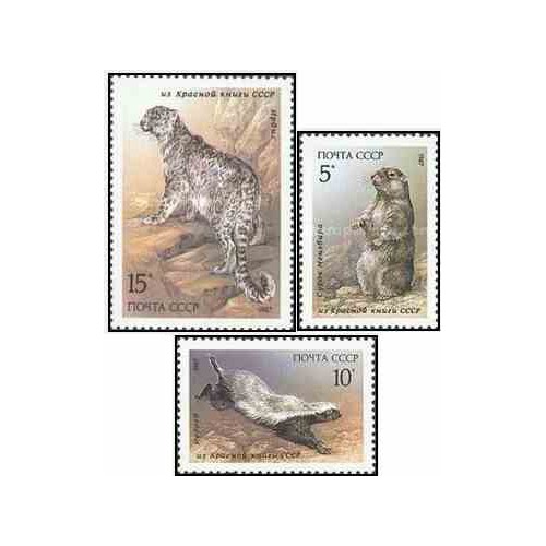 3 عدد تمبر پستانداران ثبت شده در کتاب قرمز جماهیر شوروی - شوروی 1987