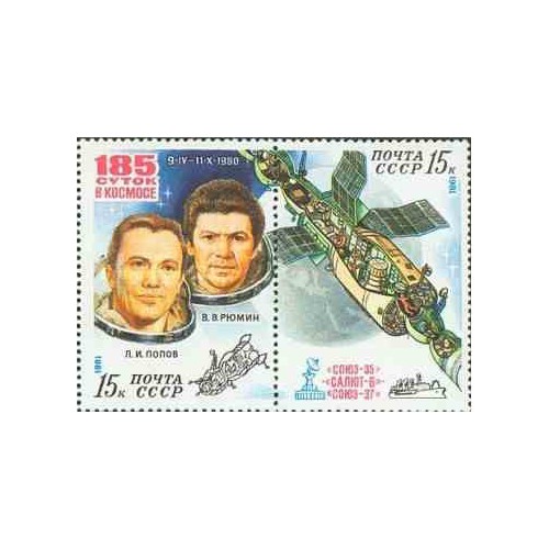 2 عدد تمبر تحقیقات فضائی روی مجموعه مداری - شوروی 1981