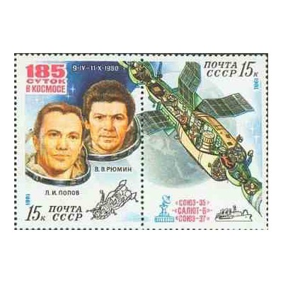 2 عدد تمبر تحقیقات فضائی روی مجموعه مداری - شوروی 1981