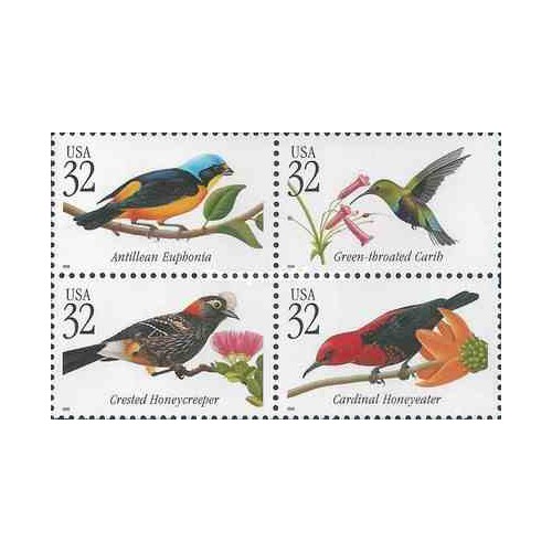 4 عدد تمبر پرندگان گرمسیری - آمریکا 1998