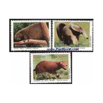 3 عدد تمبر حیوانات حفاظت شده - برزیل 1988