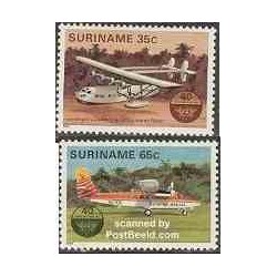 2 عدد تمبر چهلمین سال ایکائو - سازمان بین‌المللی هوانوردی کشوری - سورینام 1984