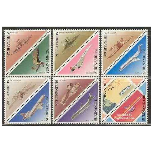 12 عدد تمبر مثلثی هواپیماها - سورینام 1987