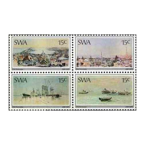 4 عدد تمبر تابلو نقاشی اثر اوتو شرودر - افریقای جنوب غربی 1975