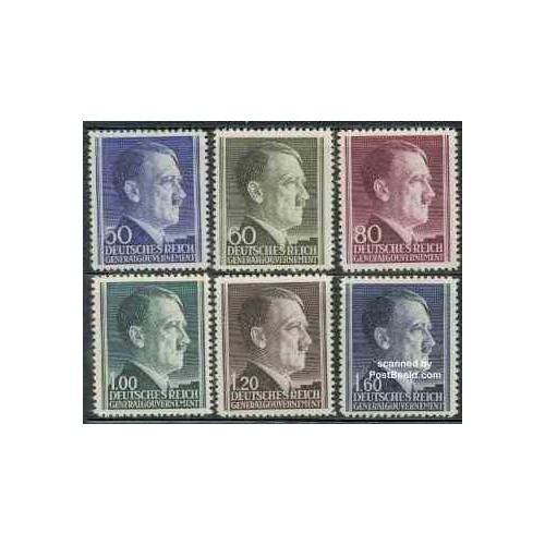 6 عدد تمبر سری پستی آدولف هیتلر - دولت مرکزی آلمان 1942