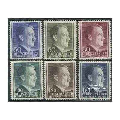 6 عدد تمبر سری پستی آدولف هیتلر - لهستان تحت اشغال آلمان - لهستان 1942 - دولت مرکزی آلمان 1942