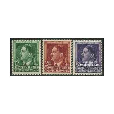 3 عدد تمبر  پنجاه و چهارمین سالگرد تولد هیتلر - دولت مرکزی آلمان 1943