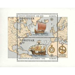 مینی شیت تمبر مشترک اروپا - Europa Cept سفرهای اکتشافی در آمریکا - جزایر فارو 1992 قیمت 3.2 دلار