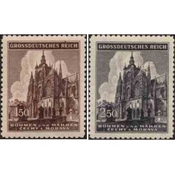 2 عدد تمبر ششصدمین سالگرد کلیسای سنت ویتوس پراگ - بوهمیا و موراویا 1944