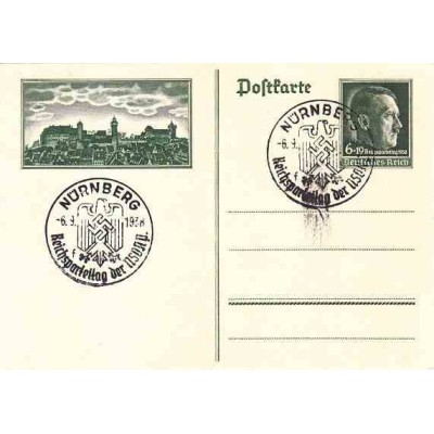 کارت پستال مهر روز - روز حزب -  آدولف هیتلر - مهر نورنبرگ - رایش آلمان 1938