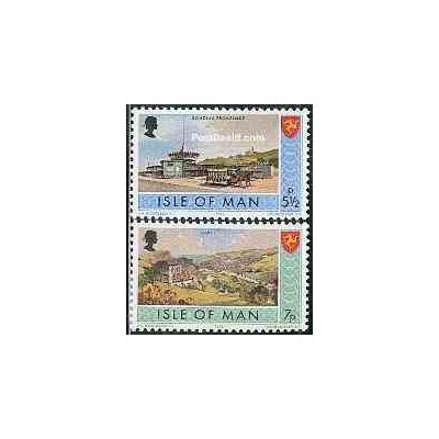 2 عدد تمبر سری پستی - قیمتهای جدید - جزیره من 1975