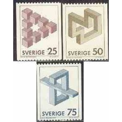 3 عدد تمبر سری پستی - اشکال غیر ممکن - سوئد 1982