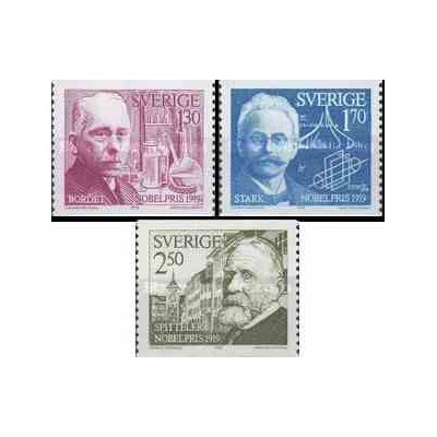 3 عدد تمبر  برندگان جایزه نوبل 1919 - سوئد 1979