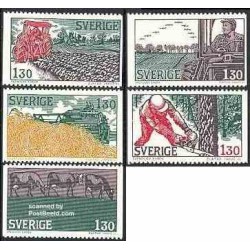 5 عدد تمبر کشاورزی - صنعت اولیه - سوئد 1979