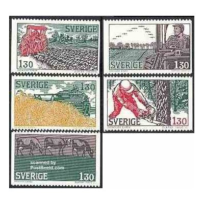 5 عدد تمبر کشاورزی - صنعت اولیه - سوئد 1979